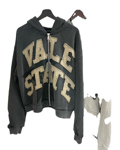 Fabricant de sweats à capuche personnalisés pour hommes 500 Gsm 100% coton Sweatshirts à capuche brodés lourds Sweatshirts à capuche zippés lavés à l'acide Custom - Product Image 3