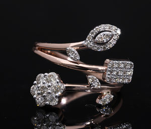 Anillo de Envoltura Geométrica Floral Clásico Chapado en Rodio Oro Rosa de 14K Diamantes de Corte Brillante Natural Cluster Pave Marquise - Product Image 1