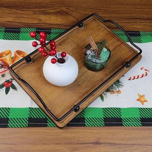 Bandeja de servicio de madera con asas Bandeja decorativa rectangular grande para otomana, mesa de centro, cocina (13,38x8,93 pulgadas) - Product Image 5