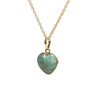 Handmade Amazonite Heart Pendant Necklace <b>for</b> <b>Women</b> and Girls 925 <b>Sterling</b> <b>Silver</b> Gold Plated Classic Style Wedding Gift - Product Image 2