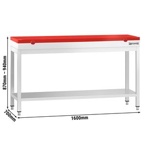 Commercial Stainless Steel Centre Table PREMIUM - 1600x700mm - with Undershelf - with <b>Cross</b> Bracing - with <b>Red</b> Chopping Board - Product Image 2