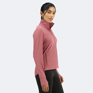 Women's Full Sleeve Zipper Jacket With Convertible Collar And Side Pockets Solid Color Windproof Fitness <b>Top</b> For All Seasons - Product Image 3
