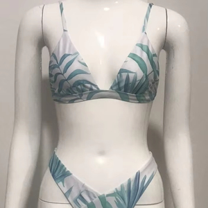 Conjunto de Bikini personalizado de alta calidad Unisex, 2 piezas, logotipo breve de baño, cinturón de patrón sólido, decoración hecha de Spandex/ropa de playa de nailon - Product Image 1