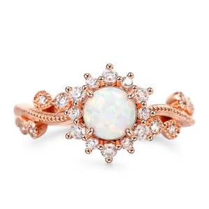 Jeulia Vintage <b>Opal</b> Rose Gold Plated Sterling <b>Silver</b> Engagement <b>Ring</b> - Product Image 1