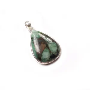 Emerald Cabochon Gemstone 925 Sterling Silver Collet Designer Handmade Wholesale Pear Shape Pendant Jewelry PP-37