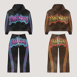 ชุดวอร์มผู้ชายผ้าฝ้าย 100% แบบ 2 ชิ้น พิมพ์ลายเต็มตัว ประดับคริสตัล ชุดกันหนาวมีฮู้ด กางเกงขายาวมีฮู้ด  รับสกรีนโลโก้ ลายเรียบ - Product Image 6