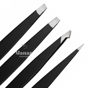 Juego de 4 Pinzas para Cejas de Acero Inoxidable, Inclinadas, Planas, Puntiagudas, Anguladas, Herramienta de Depilación de Precisión, Color Negro - Product Image 2
