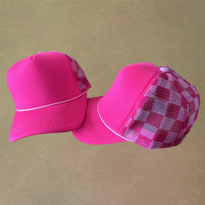 Gorra de béisbol a cuadros Rosa unisex, gorras de camionero personalizadas con espuma, gorra de camionero de malla de estilo deportivo en blanco para hombres y mujeres - Product Image 6