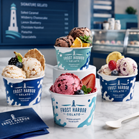 Gobelets à glace personnalisés AT PACK, 8oz 12oz 16oz, gobelets jetables pour gelato avec couvercles pour les glaciers, les cafés de desserts