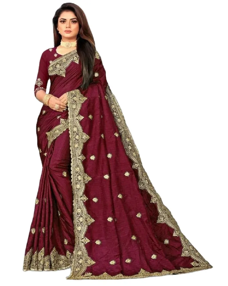 Embroidered Party Wear Saree Indian Pakistani Clothing Unstitched-Stitched Dresses