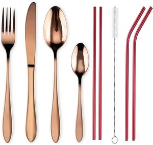 Recién llegado, juego de cubiertos de metal con acabado de cobre con mango redondo largo para el hogar y el juego de cubiertos de hotel - Product Image 6