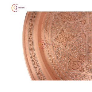 Bandeja de diseño de grabado de cobre sin asa, chapado en cobre brillante pulido con forma redonda para decoración de boda de mesa de forma redonda - Product Image 4