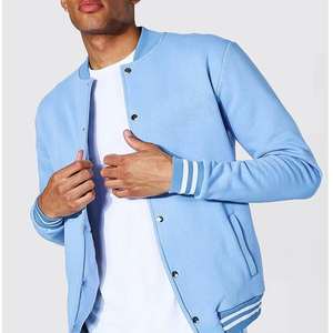 Chaqueta Universitaria Azul Claro para Hombre, Estilo Béisbol, Diseño Informal, Cremallera, Impermeable, Tejida, Opción de Logotipo Personalizado, Prenda Exterior Suave - Product Image 1