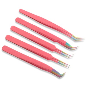 Pinzas de extensión de pestañas de acero inoxidable profesional de alta calidad, punta de Color rosa, herramienta de injerto múltiple - Product Image 1