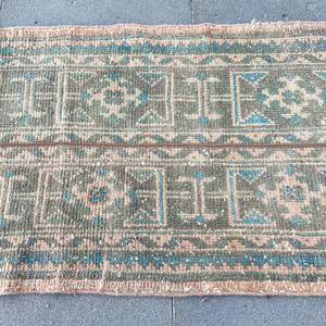 Turkish <b>Runner</b> Rug 1.7x11.2 ft, Blue <b>Green</b> Oriental Rug Wool - Product Image 4