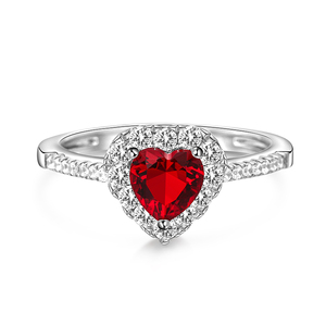Jeulia Halo Heart Cut Sterling <b>Silver</b> Couple <b>Ring</b>-Rhodium Plated Fine Jewelry Gift - Product Image 1