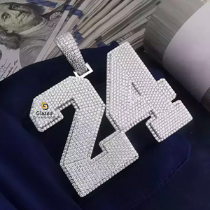 Haute qualité glacé avec rond brillant coupe VVs clarté laboratoire cultivé diamant Hip Hop personnalisé lettre nom 10Kt pendentif en or blanc - Product Image 1