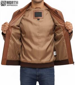 แจ็กเก็ตหนังแท้แฟชั่นสำหรับผู้ชายดีไซน์ไม่สมมาตรมีซิปและทันสมัยพอดีตัวสำหรับชุดอินเทรนด์แจ็คเก็ตบอมเบอร์ - Product Image 5