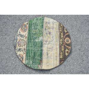 Alfombra de algas marinas de lana marrón verde de 2,4x2,4 pies vintage clásica turca área grande rectángulo patrón de pasillo respaldo de látex para habitaciones - Product Image 3