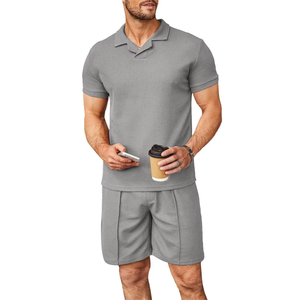 New Men's Casual Summer Suit <b>Set</b> Cool V-Neck Short Sleeve Shirt & Shorts Quick Dry Thermal Breathable Printed Technique - Product Image 5