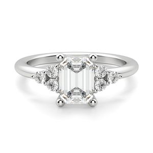 <b>Emerald</b> Cut Seven Stone Moissanite Engagement <b>Ring</b> in 925 <b>Silver</b> & Rose Gold Cute Style for Women - Product Image 3