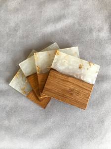 Dessous de verre en résine et en bois, tapis de table décoratifs pour tasses chaudes et froides, sous-verres en pierre faits à la main très brillants - Product Image 4