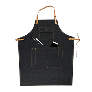 Tablier de barbier en denim tablier résistant à l'huile domestique tablier de tour de cou réglable avec poche à outils pour barbier de cuisine à domicile - Product Image 1