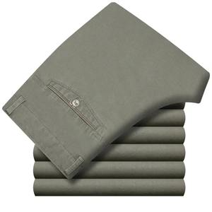 Pantalon taille moyenne pour hommes Pantalon habillé écologique respirant décontracté droit en coton ample fermeture à cordon solide blanc automne - Product Image 6