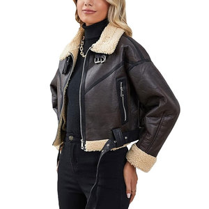 Chaqueta Corta de Cuero Sintético para Mujer, Chaqueta Bomber con Cierre y Solapa, Abrigo de Aviador Elegante y Cálido, Chaqueta de Vuelo Informal y Moderna - Product Image 2