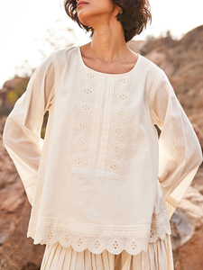Ensemble coordonné 2 pièces en coton brodé, haut sans manches à col licou, pour usage quotidien, 100% coton uni, séchage rapide, non tissé - Product Image 5