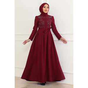 Robe décontractée bordeaux avec détails en pierres Style 6134 - Product Image 1