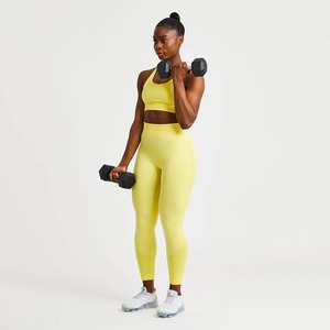 Ensemble de sport pour femme, taille haute, respirant, antibactérien, pour la course à pied et le yoga, 2 pièces, vêtements de fitness très extensibles, grande taille, vente en gros, devant - Product Image 3