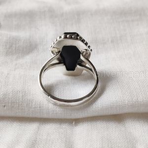 Nouveauté bague femme cercueil naturel onyx noir pierre précieuse décembre bague pierre de naissance arabe bijoux fins 925 bague en argent Sterling - Product Image 6