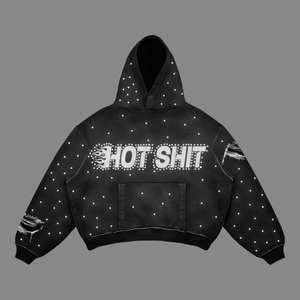 Sudadera con capucha bordada con lavado ácido de diseño personalizado unisex, jersey con cremallera, ajuste de gran tamaño, estampado de diamantes de imitación, respetuoso con el medio ambiente, transpirable - Product Image 3