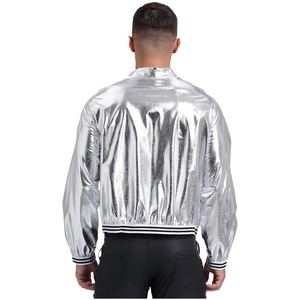 Veste de baseball zippée à manches longues brillante Vêtements d'extérieur en toile pour Rave Dance Party Festivals Clubwear Manteau avec style bombardier - Product Image 2