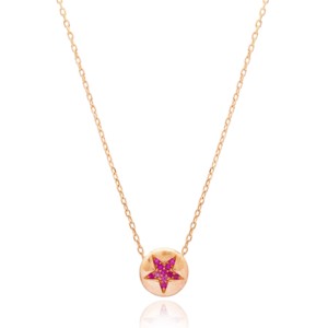 <b>Ruby</b> Zircon Stone Star Design Charm <b>Necklace</b> Pendant Turkish Handcrafted Wholesale 925 Sterling Silver Jewelry - Product Image 1