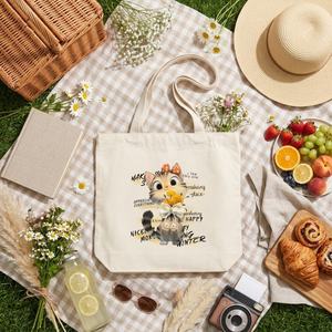 Sac fourre-tout en toile de coton premium 300 GSM pour femmes, design tendance, grande capacité, couleur unie avec fermeture ouverte - Product Image 4