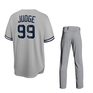 Vente en gros Ensemble d'uniformes de baseball vierges Maillot et pantalon gris à boutons complets Logo cousu personnalisé Vêtements de softball en maille durable pour l'équipe - Product Image 2