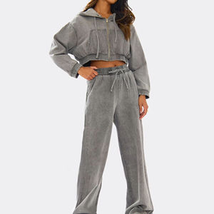 Vente flash Ensemble survêtement 2 pièces en molleton personnalisé pour femme, délavage acide, nouvelle arrivée, best-seller, vêtements de sport, survêtement pour femme délavé à l'acide - Product Image 4