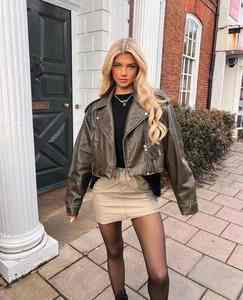 2025 femmes Vintage rétro Moto motard manteau ample Pu Faux cuir veste courte fermeture éclair ceinture coton rempli Streetwear vêtements d'extérieur hauts - Product Image 4