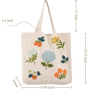 Sac fourre-tout brodé à la main pour femmes fourre-tout en toile florale fait à la main 100% conception de point de main personnalisé fabriqué au Pakistan - Product Image 5