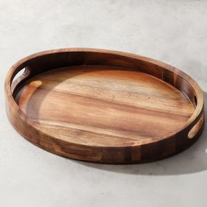 Plateau de service rond en bois vintage professionnel |   Meilleure finition, qualité artisanale |   Prix de gros direct d'usine - Product Image 2