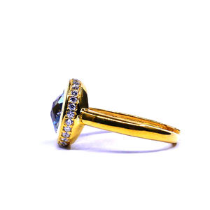 Anillo clásico de Plata de Ley 925 para mujer, piedra preciosa de Topacio Azul chapada en oro, Material de acero inoxidable, compromiso de boda elegante - Product Image 3
