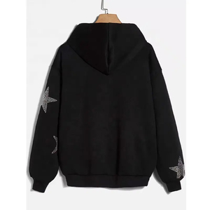 Fabricant de vêtements décontractés bas quantité minimale de commande personnalisé de haute qualité 100% coton motif strass fermeture éclair court fermeture éclair sweat à capuche pour femme - Product Image 2