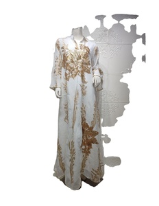 2023 Eid Collection White Satin Women's Abaya Dress Long Moroccan <b>Kaftan</b> <b>Sequins</b> Embroidery Pleated Pearl Jilbab Islamic Arabic - Product Image 1