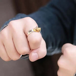 <b>Adjustable</b> <b>Size</b> Stainless Steel Anime Digimon Graymon Garurumon <b>Ring</b> Trendy Gold Plated Inlay Asscher Cut Diamond GRS Certified - Product Image 3