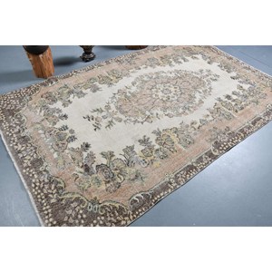 Alfombra turca de área grande Vintage, 5,5x9 pies, clásica, Beige, marrón, diseño de retazos, Material de lana, rectángulo de látex para habitación de pasillo - Product Image 2