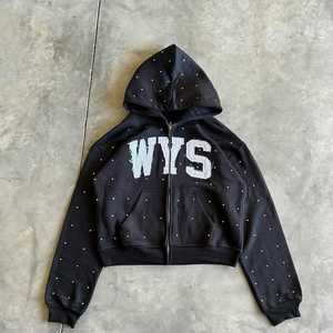 Nouveau design – Sweats à capuche brodés d'hiver avec sérigraphie effet vieilli, délavés au soleil, coupe courte et oversize en coton French Terry pour homme - Product Image 2