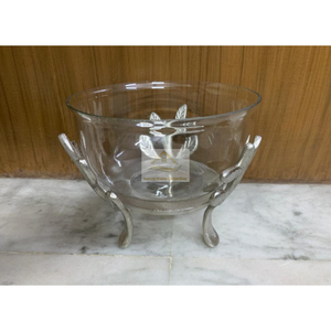 Bol de vaisselle fantaisie composé de verre et de cadre en aluminium avec support de couleur argent brillant polissage fournitures de mariage de table - Product Image 2