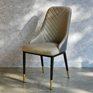 Contemporary Midcentury <b>Dining</b> <b>Chair</b> GA68038 with Faux Leather Upholstery Herringbone Stitching Iron Legs - Product Image 3